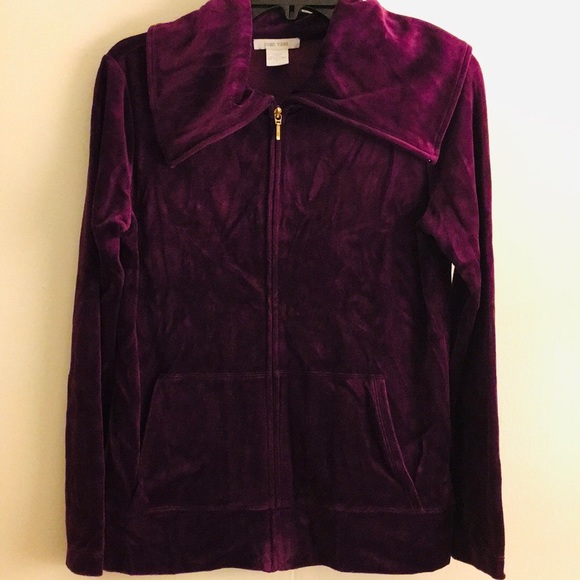 Joan Vass Shawl Collar Relaxed Velour Track Jacket
